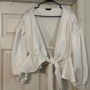 SHEIN White Long Sleeve Tie-Front Top